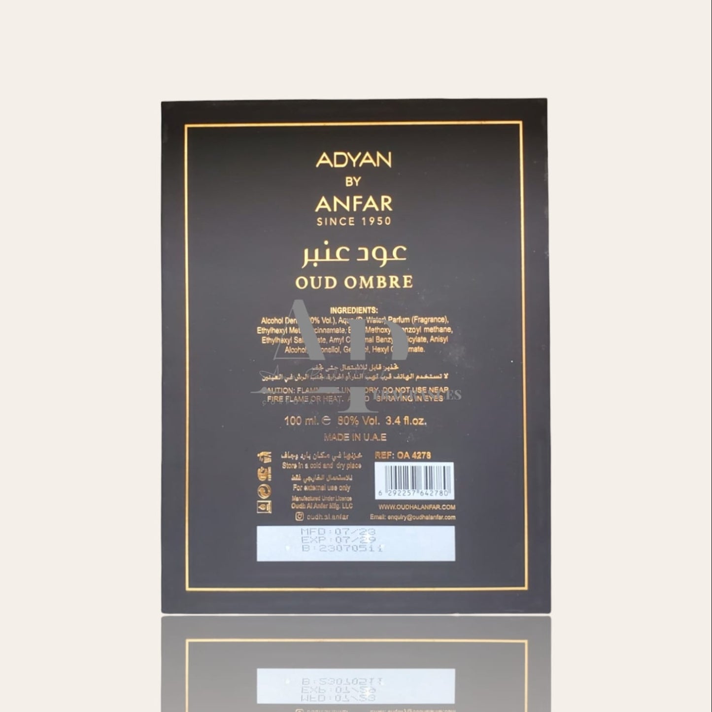 Oud Ombre Eau De Parfum EDP - 100ML (3.4Oz) By Adyan.(Arabian Perfume)